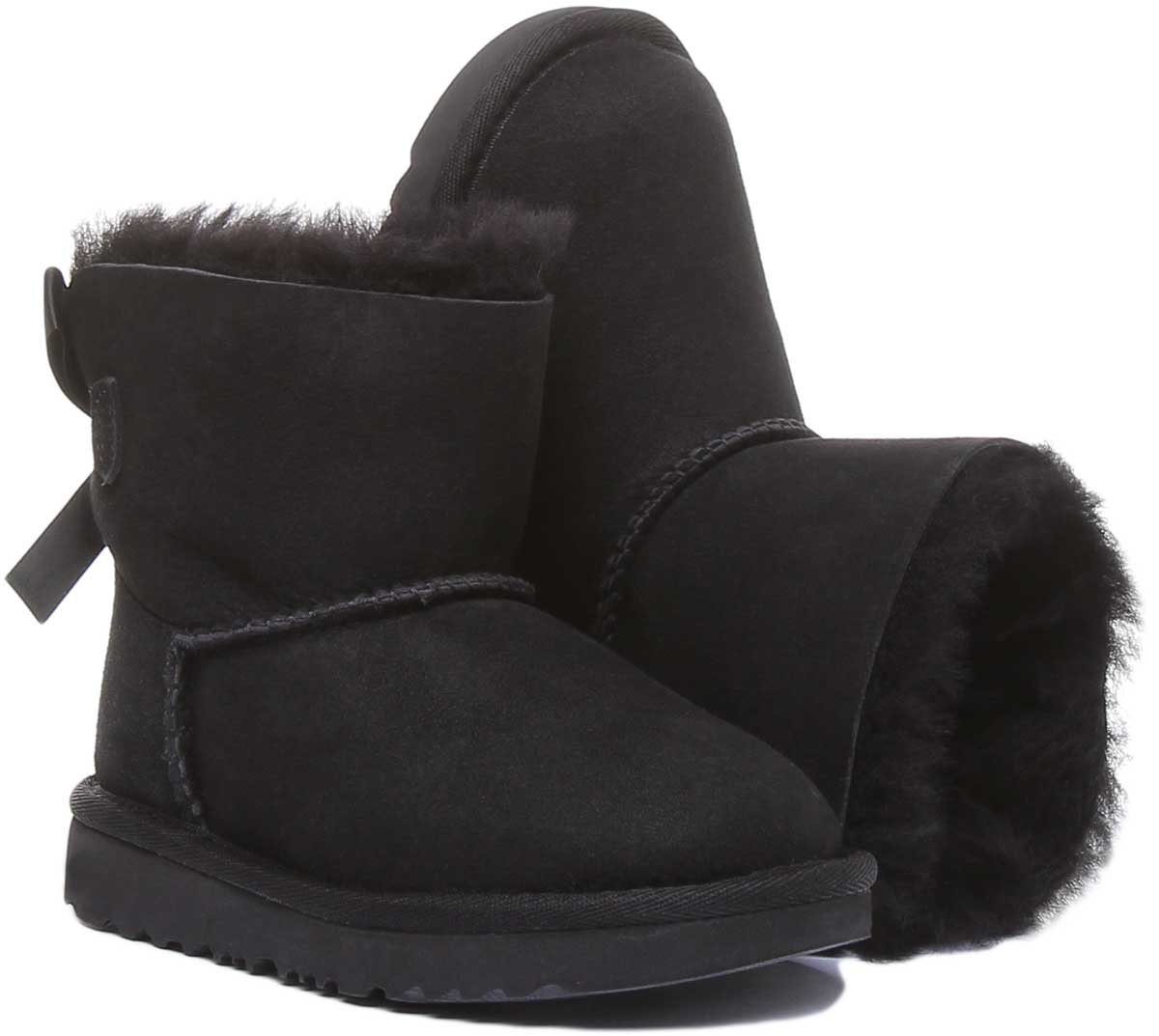 Ugg Australia T Mini Baily Bow In Black | Warm Sheepskin Boot