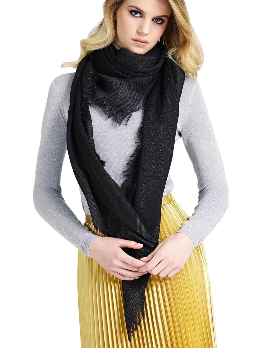 Guess Women's Vintage Fringed Hem Kefiah Scarf In Black Scarf