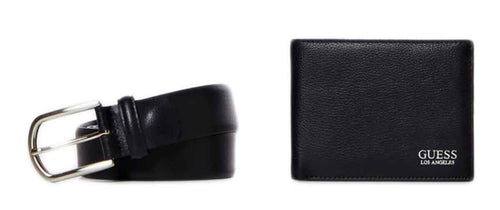 Guess Men's Leather Belt And Wallet Gift Set In Black