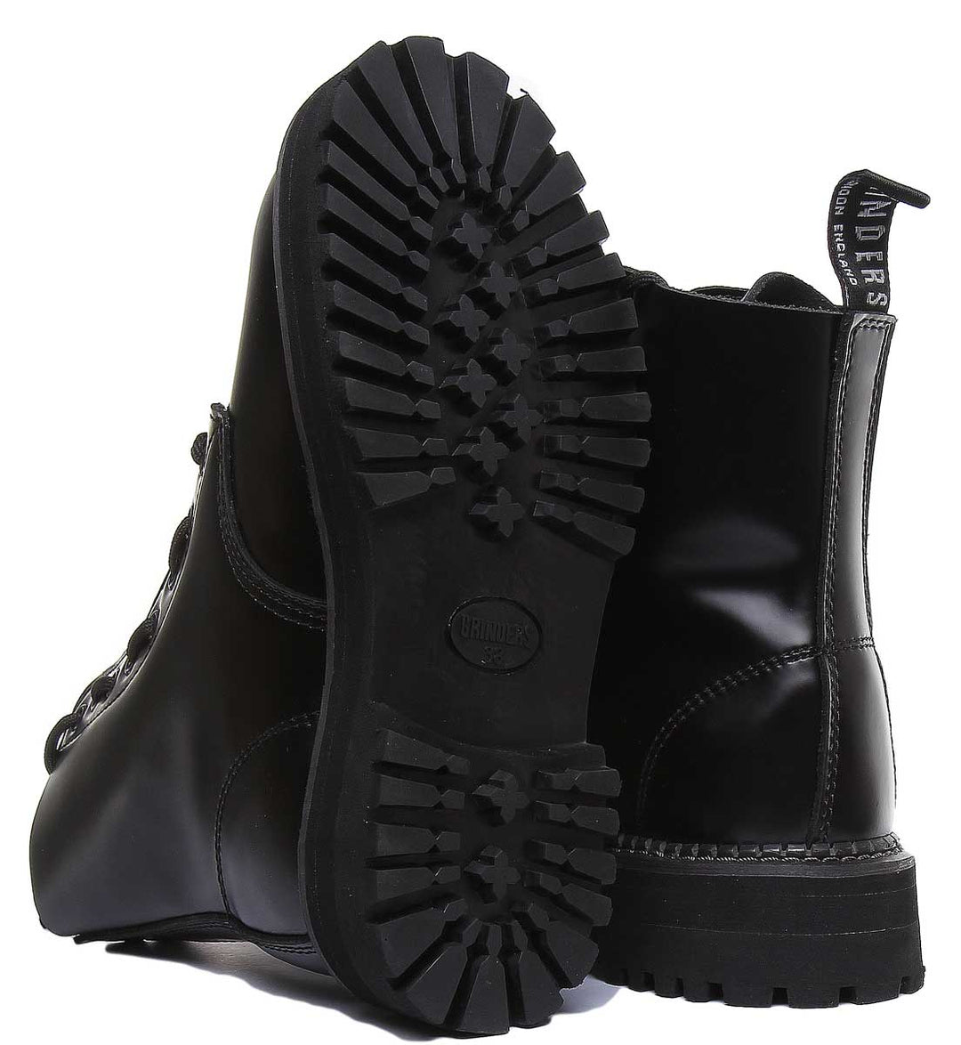 Grinders Zip & Lace Botas 8 ojales con cordón y cremallera de plataforma para mujer en negro