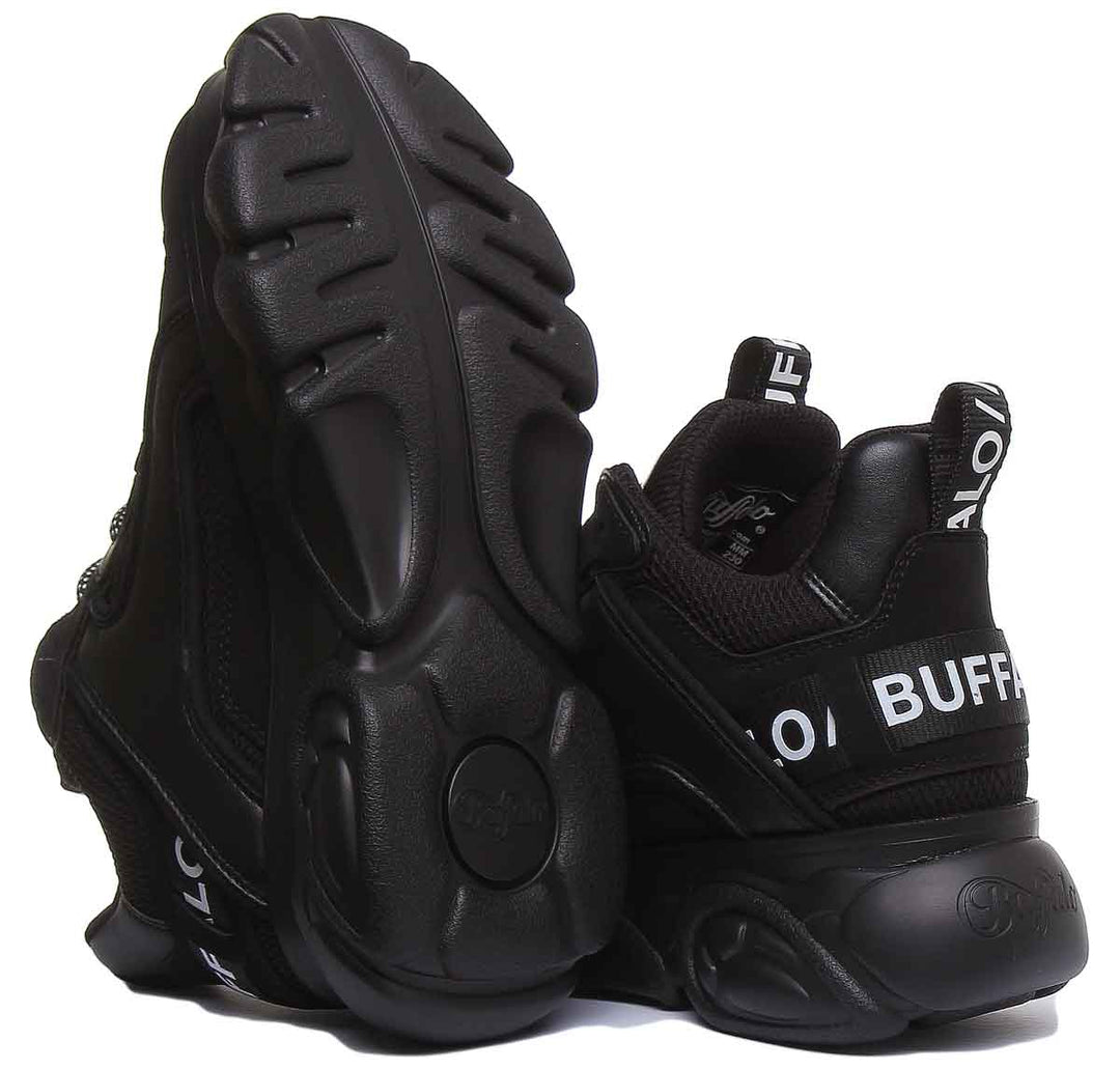Buffalo CLD Chai Baskets véganes à lacets et à semelle épaisse pour femmes en noir