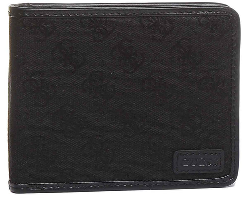 Guess Dan Logo Men's Flat Billfold Leather Wallet In Black