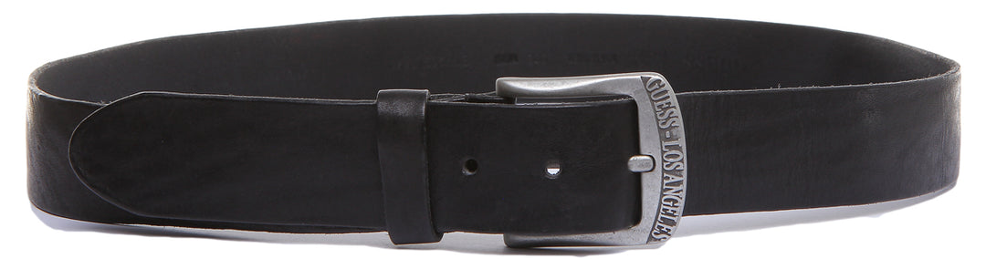 Guess Crackle Men's Plain Leather Belt In Black