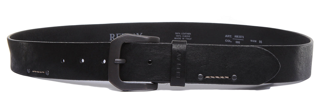 Replay AM2573.000 Cinturón de cuero vintage para hombre en negro