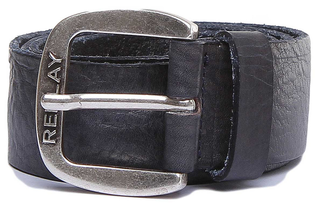 Replay Mens Leather Belt In Black | Real Leather Thick Belt – 4feetshoes
