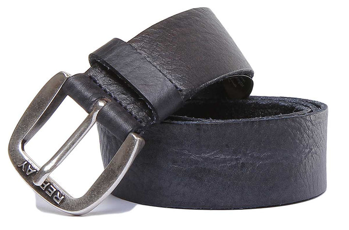 Replay Mens Leather Belt In Black