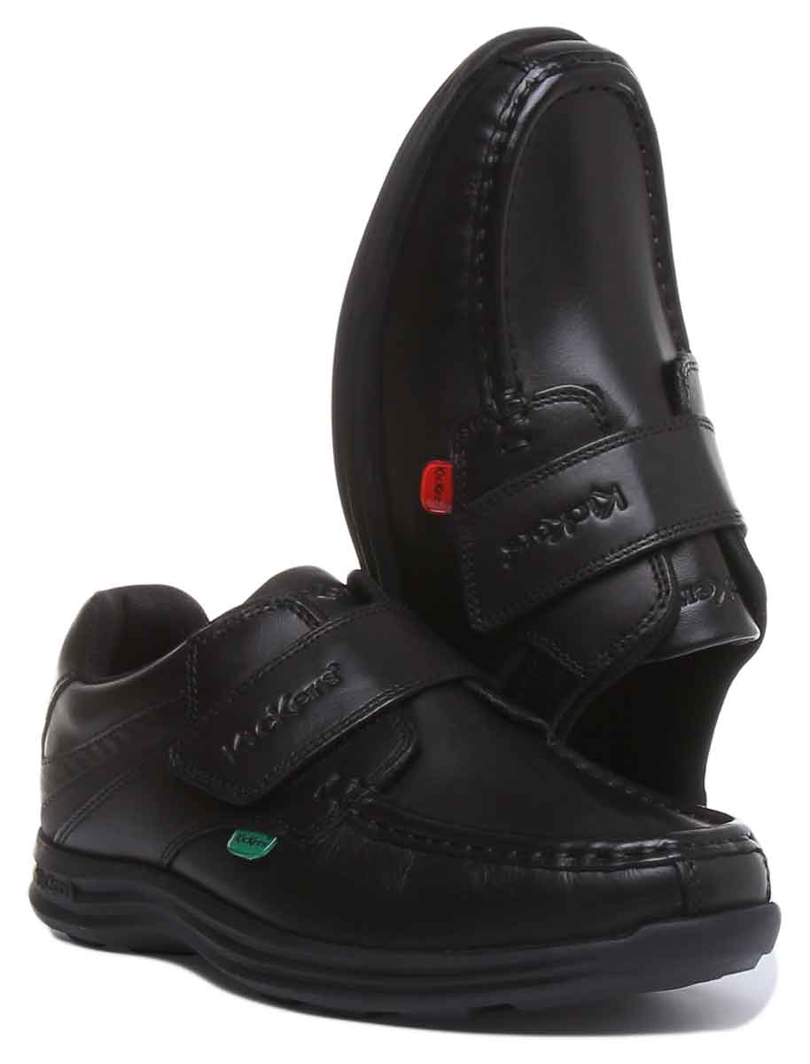 Kickers Reasan Strap Zapatos con correa de gancho y bucle para jóvenes en negro