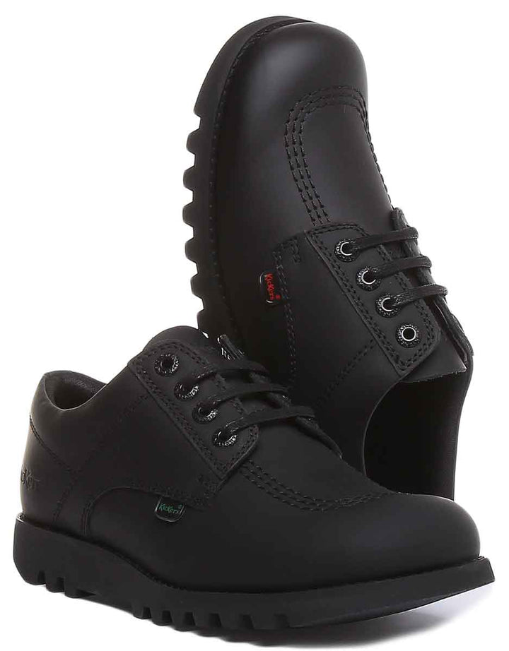 Kickers Kick Lo C Teen Chaussures à lacets en cuir robuste à 4 oeillets en noir pour les jeunes