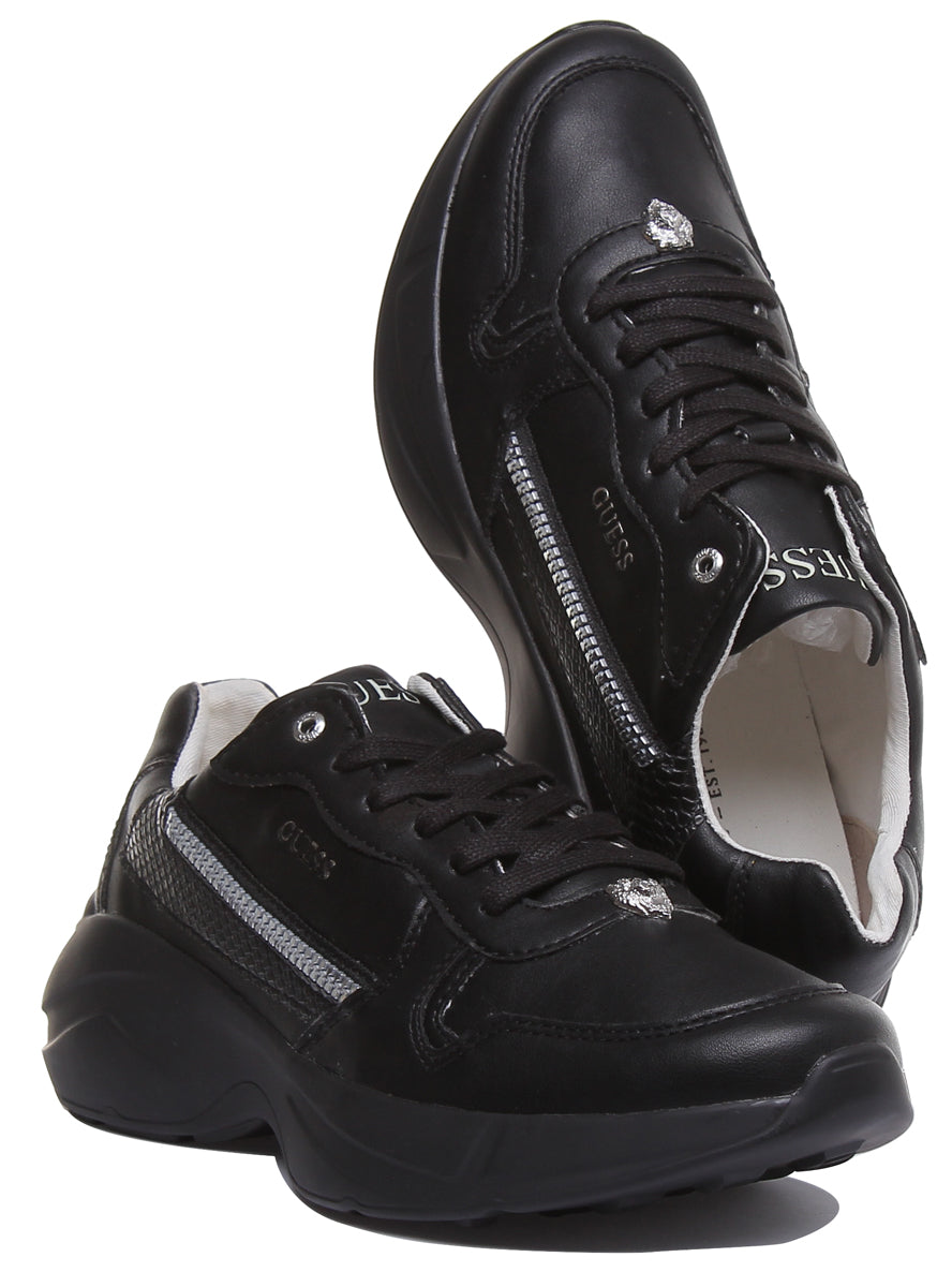 Guess Viterbo Men's Chunky Sole Lace Up Sneakers In Black