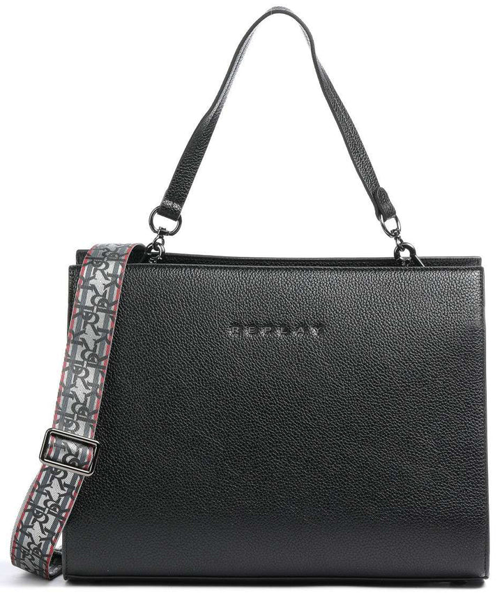 Replay FW3020.000 Schwarze PU Taschenhandtasche mit Reißverschluss für Frauen mit Kieselste 