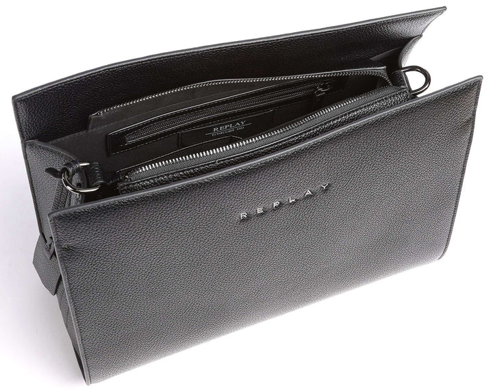 Replay FW3020.000 Schwarze PU Taschenhandtasche mit Reißverschluss für Frauen mit Kieselste 