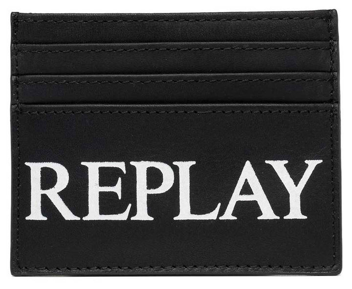 Replay Mens Cardholder In Black Leather with Large Branding