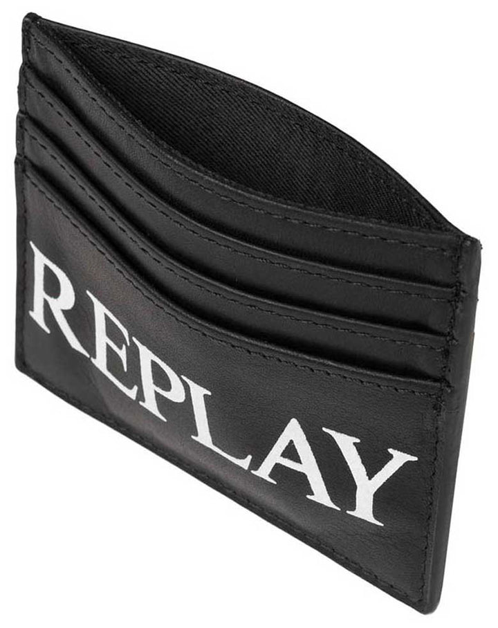 Replay Mens Cardholder In Black Leather with Large Branding