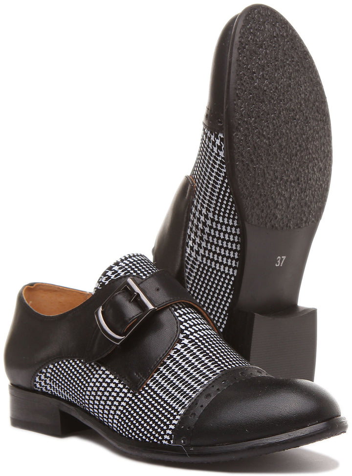 Anna Single Strap Monk Shoes in Black White