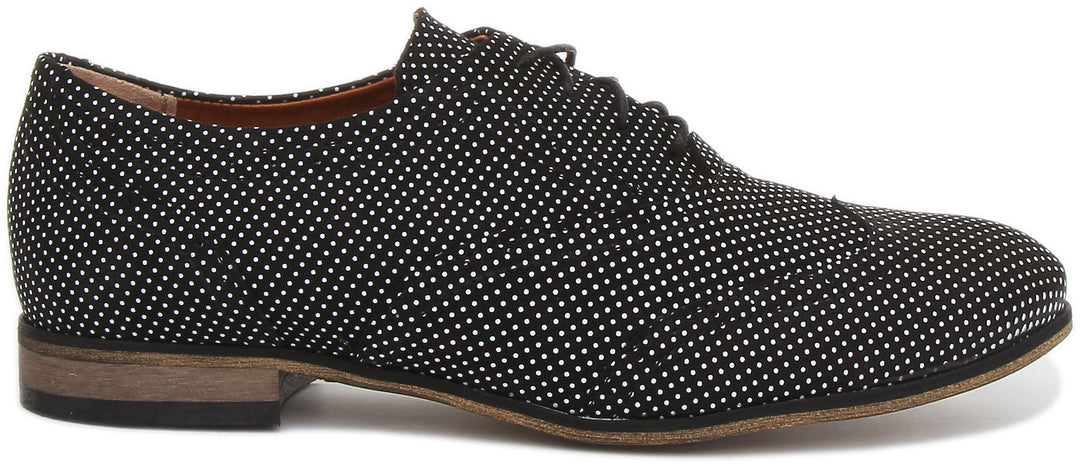 JUSTINREESS Kalina Chaussures brogue en cuir à pois pour femmes en noir