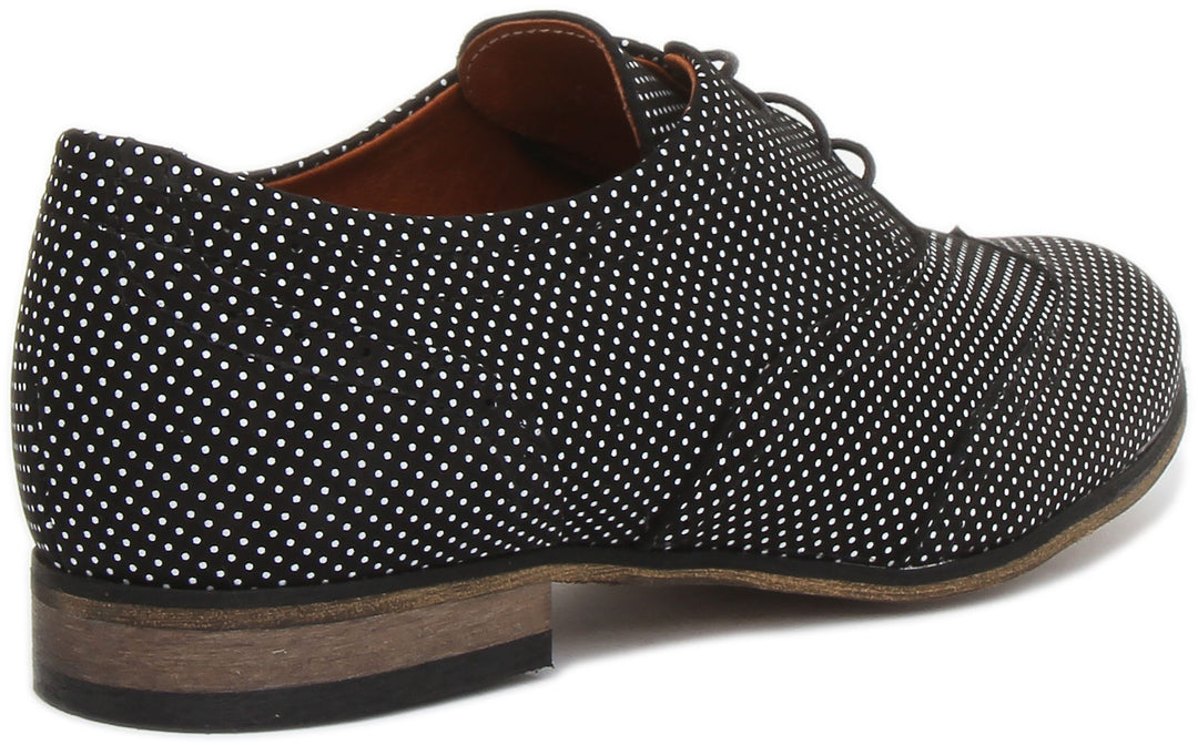 JUSTINREESS Kalina Chaussures brogue en cuir à pois pour femmes en noir