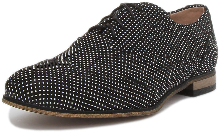 JUSTINREESS Kalina Chaussures brogue en cuir à pois pour femmes en noir