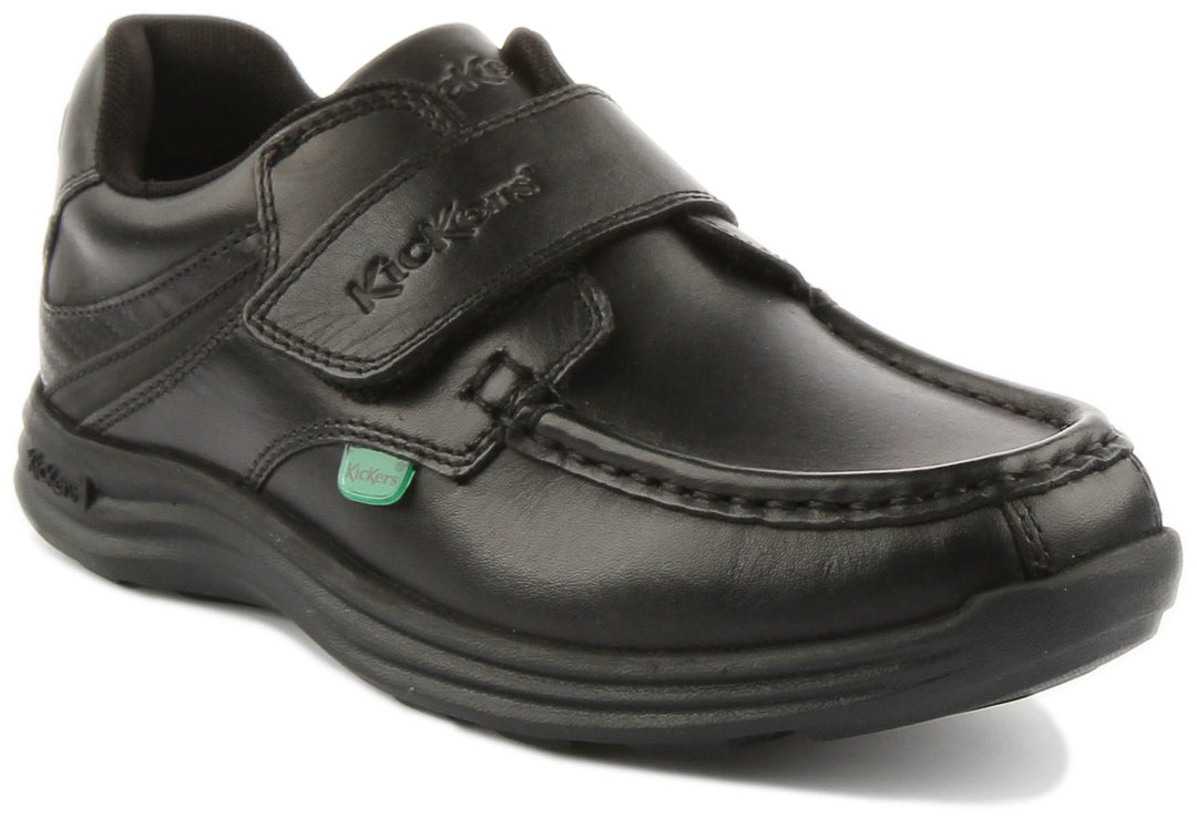 Kickers Reasan Chaussures pour jeunes en cuir à lanière crochet et boucle en noir