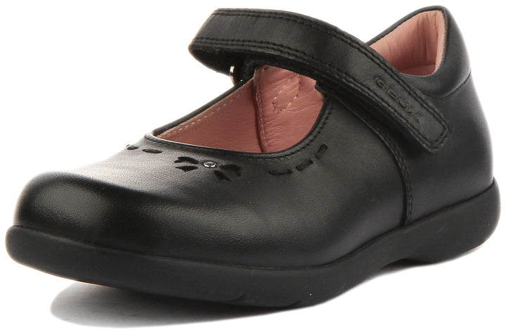 Geox C Naimara Girl 2 Zapatos escolares estilo Mary Jane de cuero para niños en negro