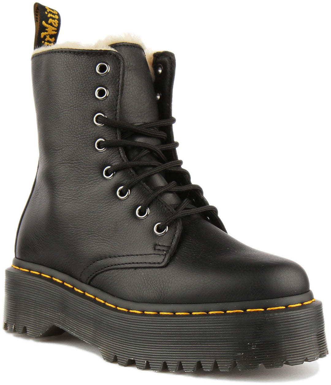 Dr Martens – Jadon – Schwarze Pelzstiefel mit Plateausohle für