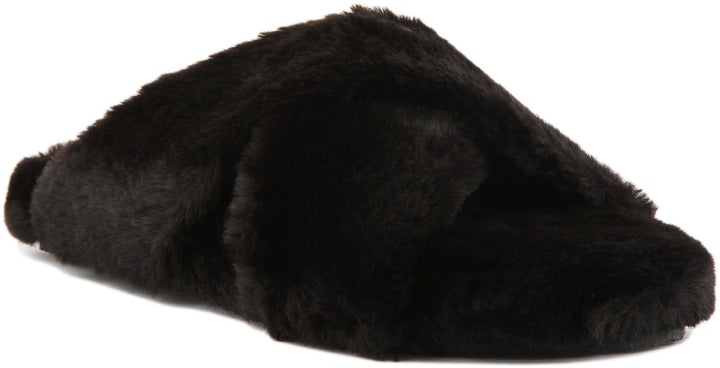 Toms Susie Pantuflas de piel sintética cruzada para mujer en negro