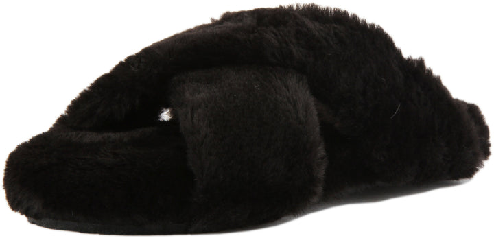 Toms Susie Pantofole da donna in pelliccia sintetica con incrocio a scorrimento in nero
