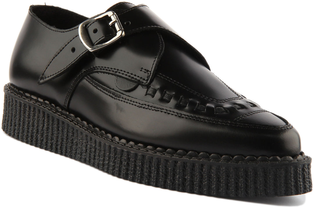 Underground Apollo Black Pointed Toe Monk Buckle Brothel Creeper
