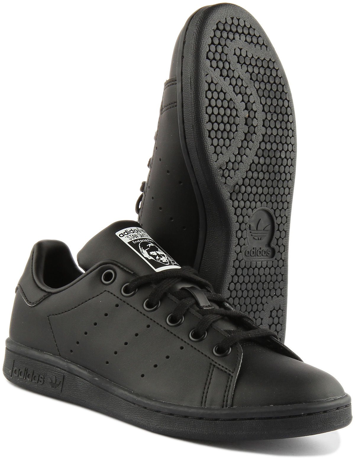 Adidas Stan Smith J In Black For Youth Lace up Trainers 4feetshoes