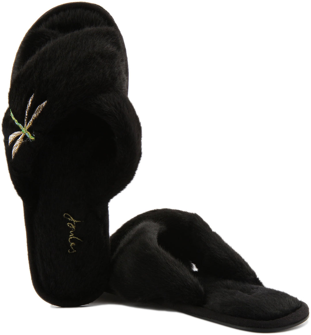 Joules Slippet Luxe Sandale mule à peluches pour femmes en noir