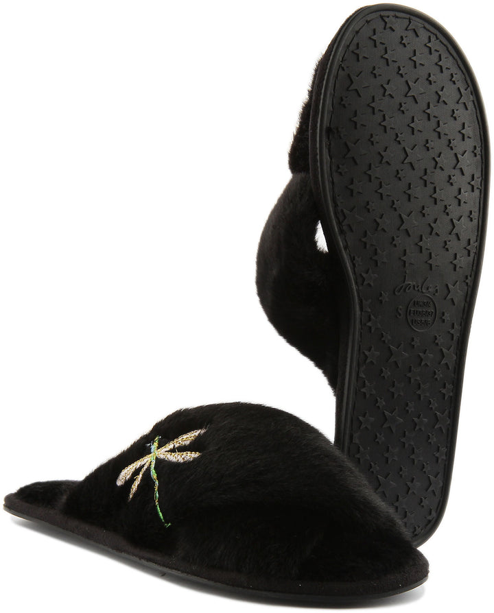 Joules Slippet Luxe Sandale mule à peluches pour femmes en noir