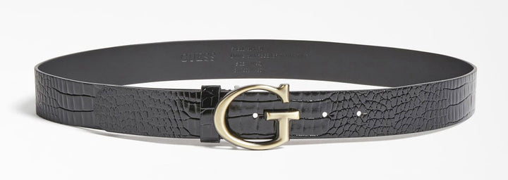 Guess Raffie Cinturón ajustable sintético con estampado de cocodrilo para mujer en negro