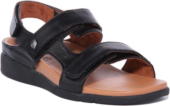 Strive Aruba Frauen Leder Sandale Mit Drei Verstellbare Riemen Schwarz