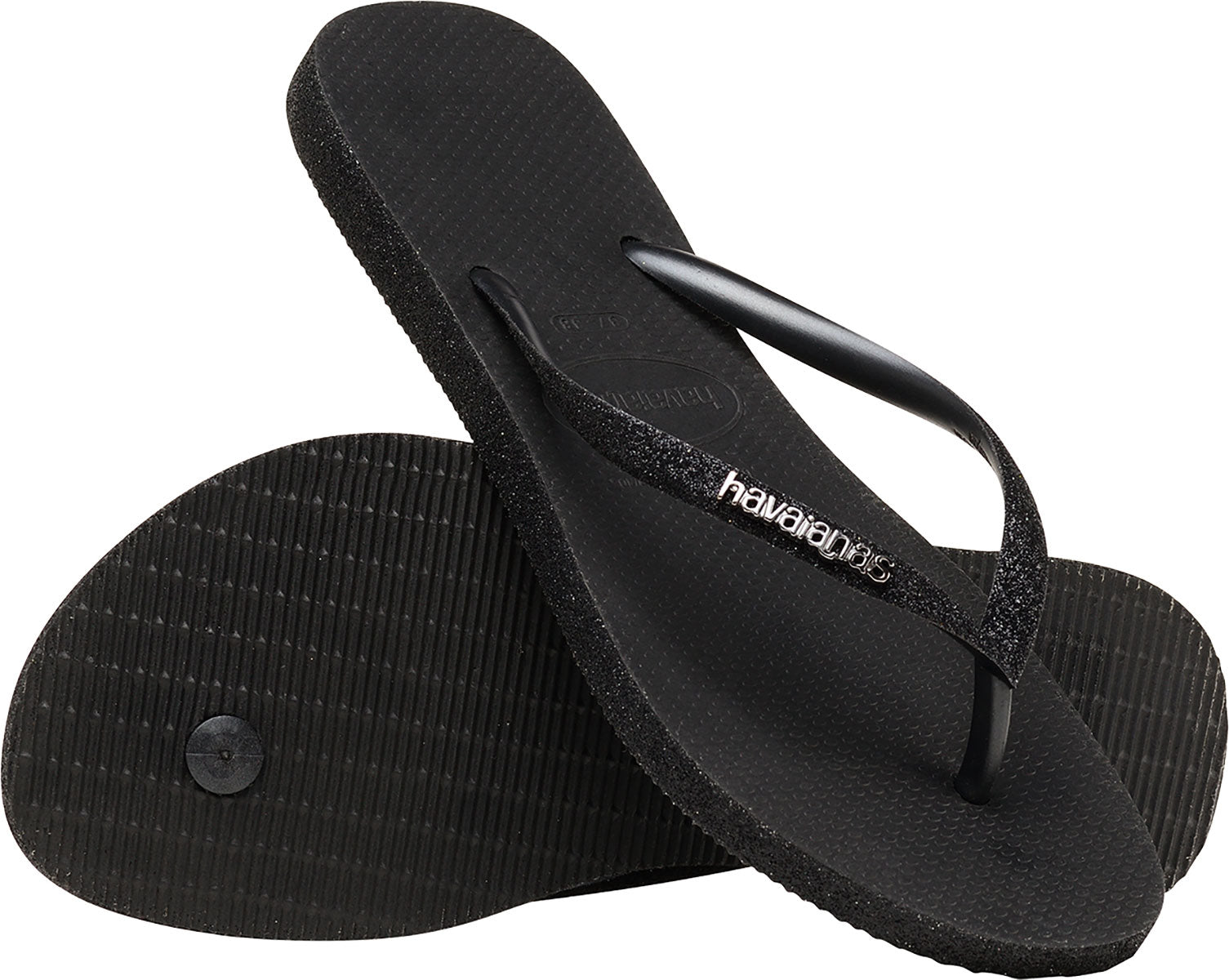 Black sparkly hot sale flip flops