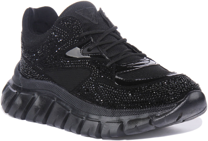 Guess Rhinestone Clarisse Zapatillas de deporte sintéticas inspiradas en el running con cordones para hombre en negro