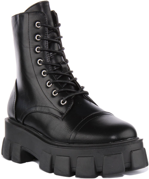 City Shoes Rota2 Bottines à lacets en faux cuir pour femmes en noir