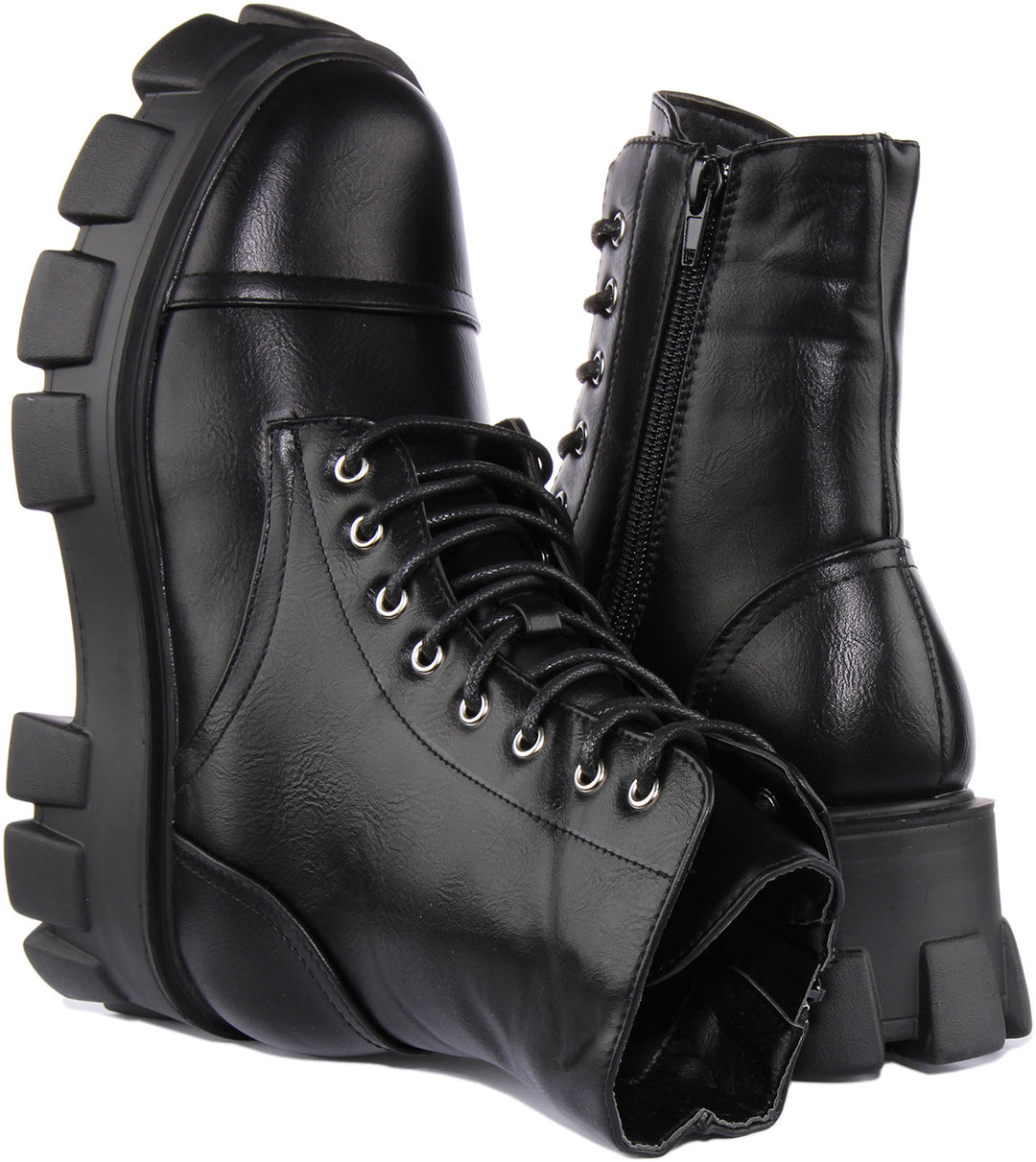 City Shoes Rota2 Bottines à lacets en faux cuir pour femmes en noir