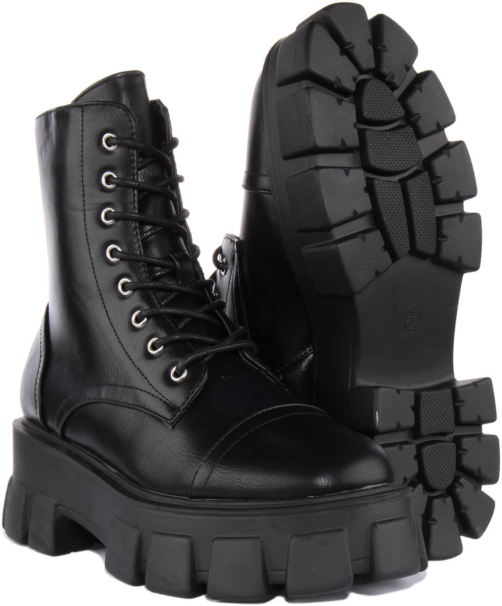 City Shoes Rota2 Botín de piel sintética con cordones para mujer en negro