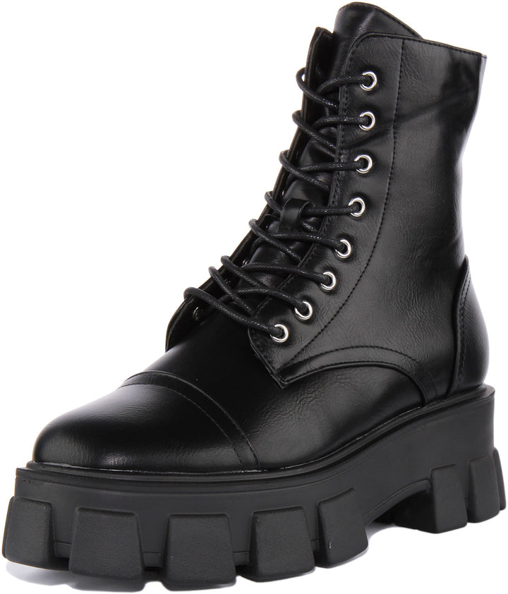 Womens Lace up Oxford Toe Ankle Boot In Black For Women