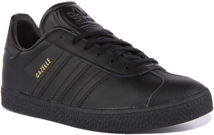 Adidas Gazelle J Baskets rétro en cuir à lacets pour jeunes en noir