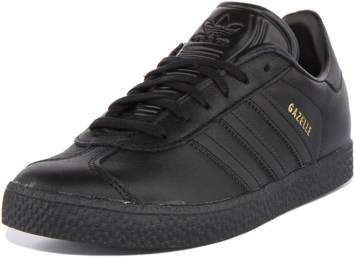 Adidas Gazelle J Baskets rétro en cuir à lacets pour jeunes en noir