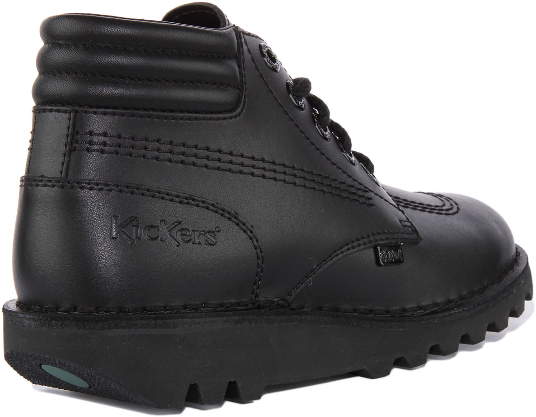 Kickers Kick Hi Padded Zapatos escolares de piel con cordones para niños en negro