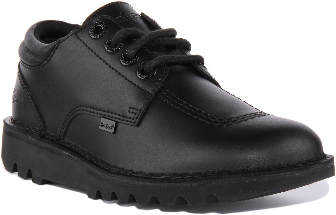 Kickers Kick Lo Padded In Black For Junior Lace Up School Shoes