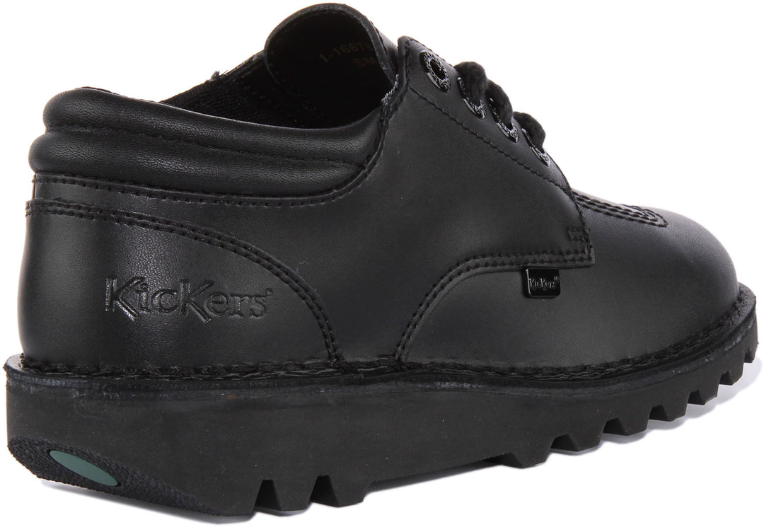 Kickers Kick Lo Padded Chaussures d'écolier à lacets en cuir pour jeunes en noir