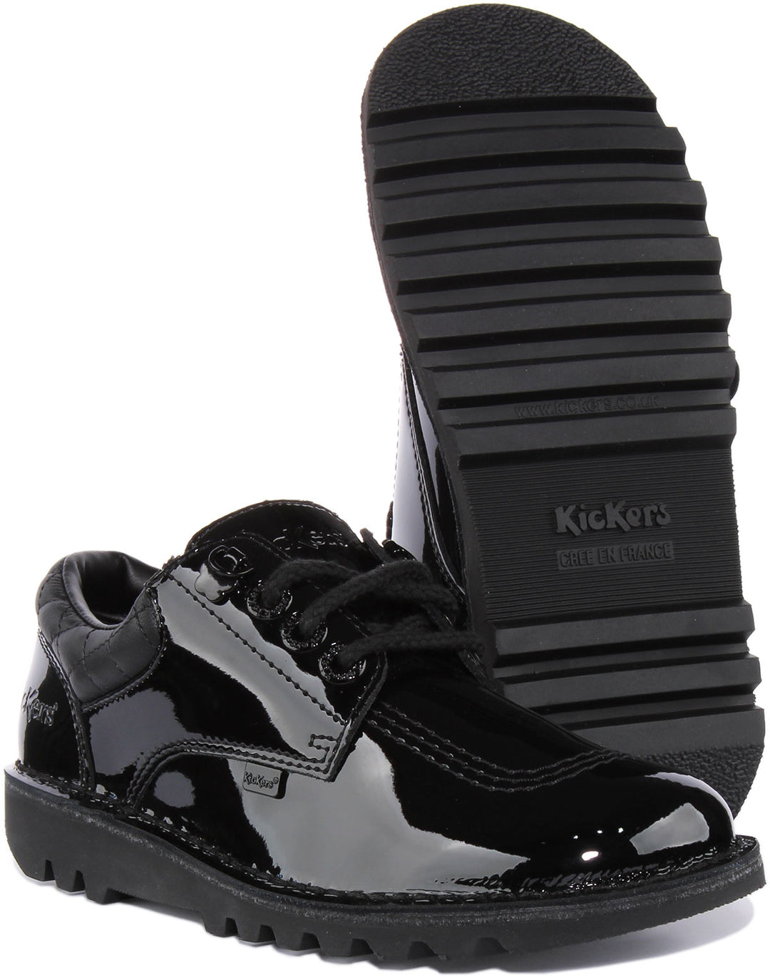 Kickers Kick Lo Quilted Chaussures d'écolier à lacets en cuir pour jeunes en noir