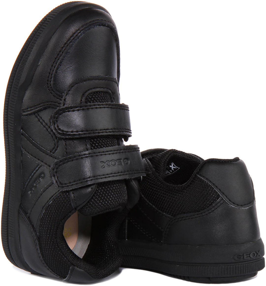 Geox J Arzach Chaussures casual en cuir à double lanière pour enfants en noir