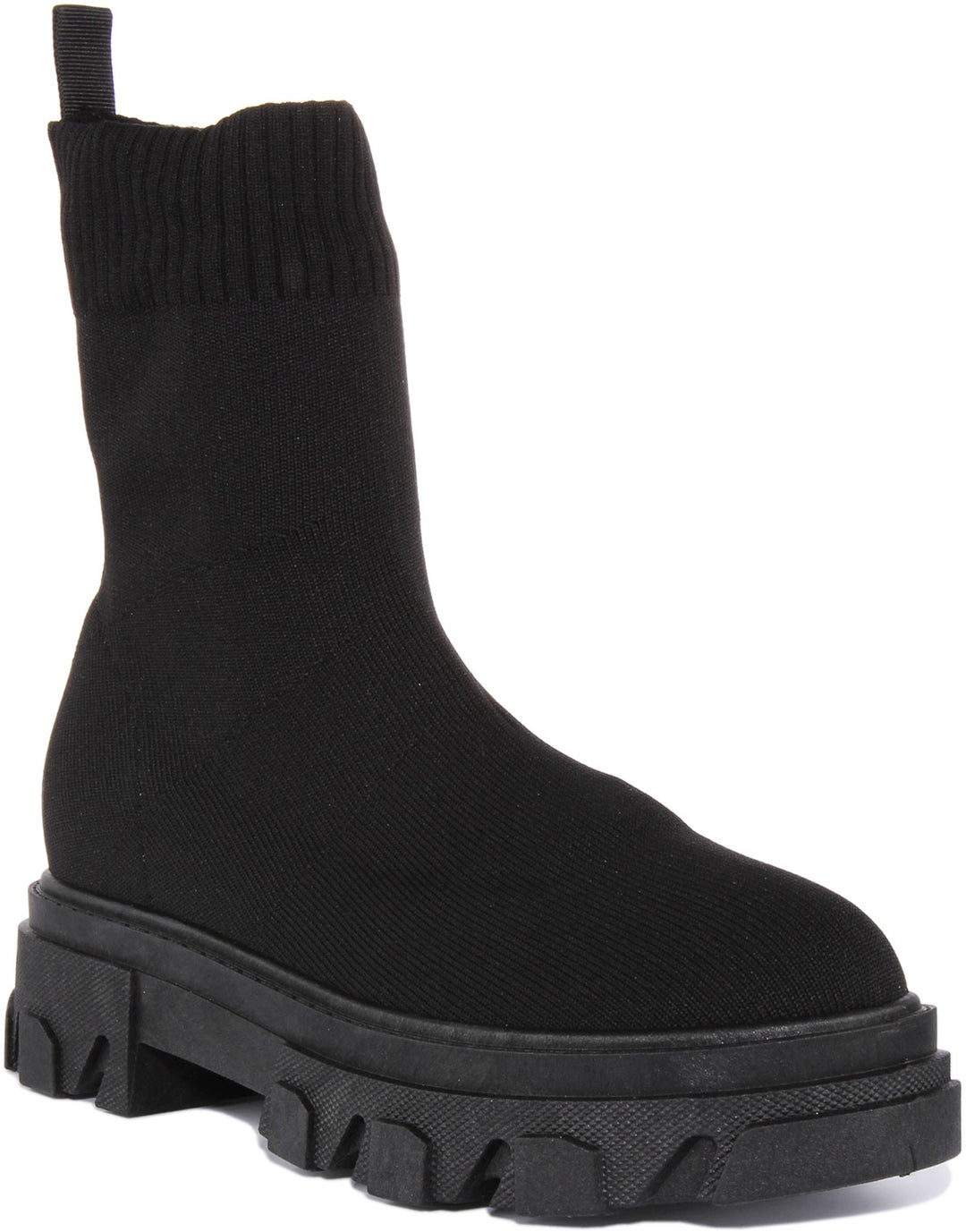 City Shoes Denah601 Stivale con calza a coste in ecopelle da donna in nero