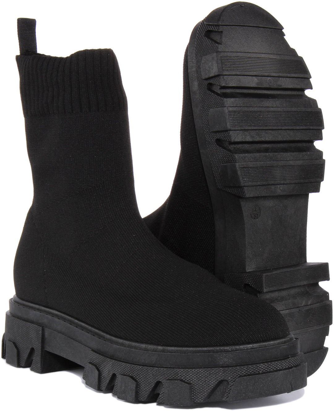 City Shoes Denah601 Bottes en tricot côtelé en faux cuir pour femmes en noir