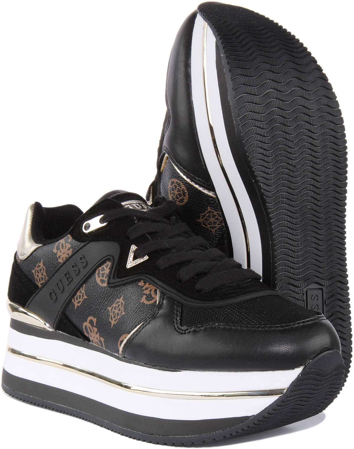 Guess Harinna Zapatillas de deporte de plataforma sint tica con cordones para mujer en negro