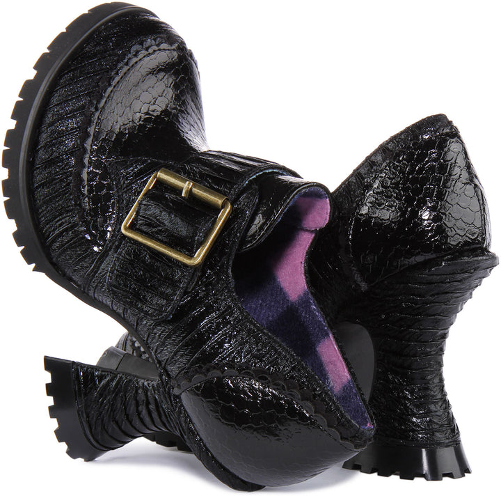 Irregular Choice Step To It Chaussures à talons hauts incurvés métalliques pour femmes en noir