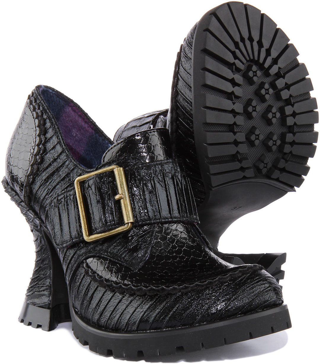 Irregular Choice Step To It Chaussures à talons hauts incurvés métalliques pour femmes en noir
